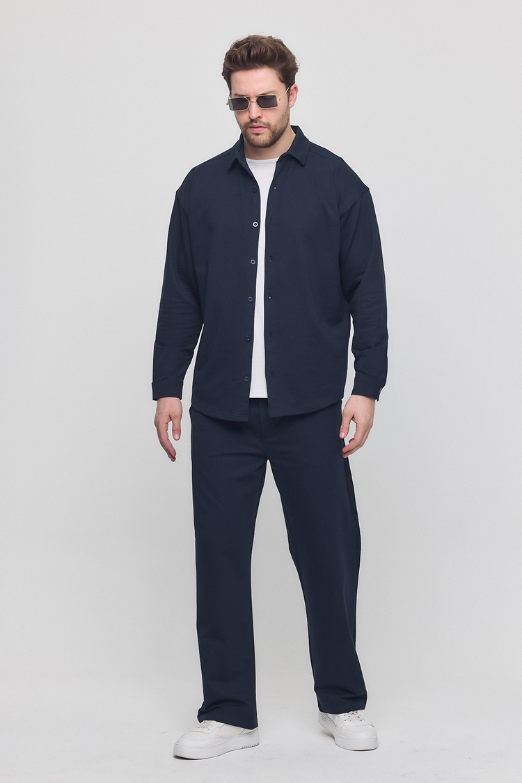 %100 Coton Kumaş Gömlek Pantolon Takım Lacivert Renk