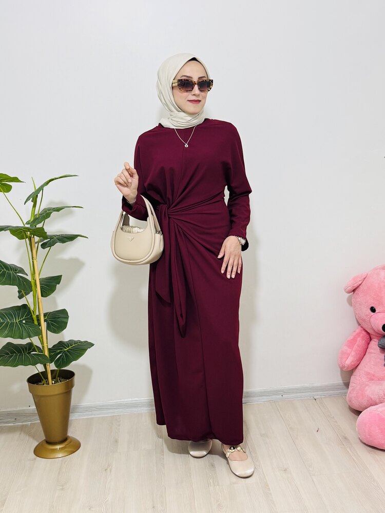 MİRZADE BAĞLAMA DETAYLI ELBİSE BORDO