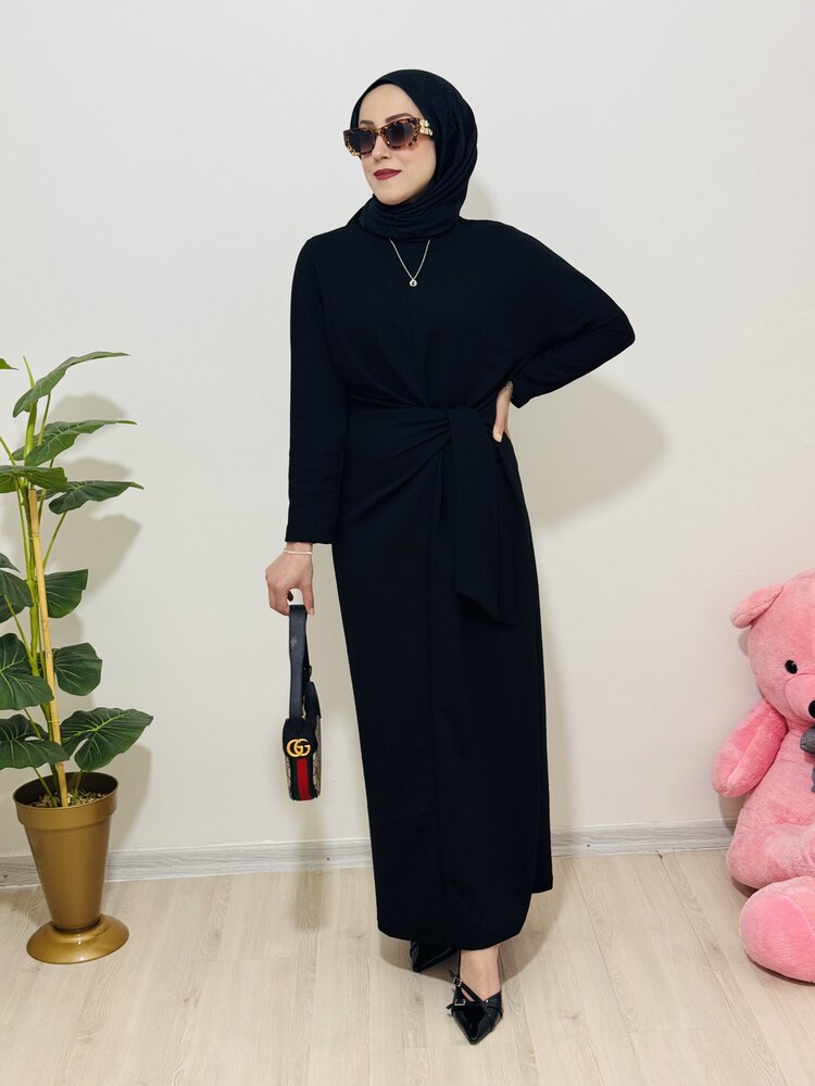 MİRZADE BAĞLAMA DETAYLI ELBİSE SİYAH