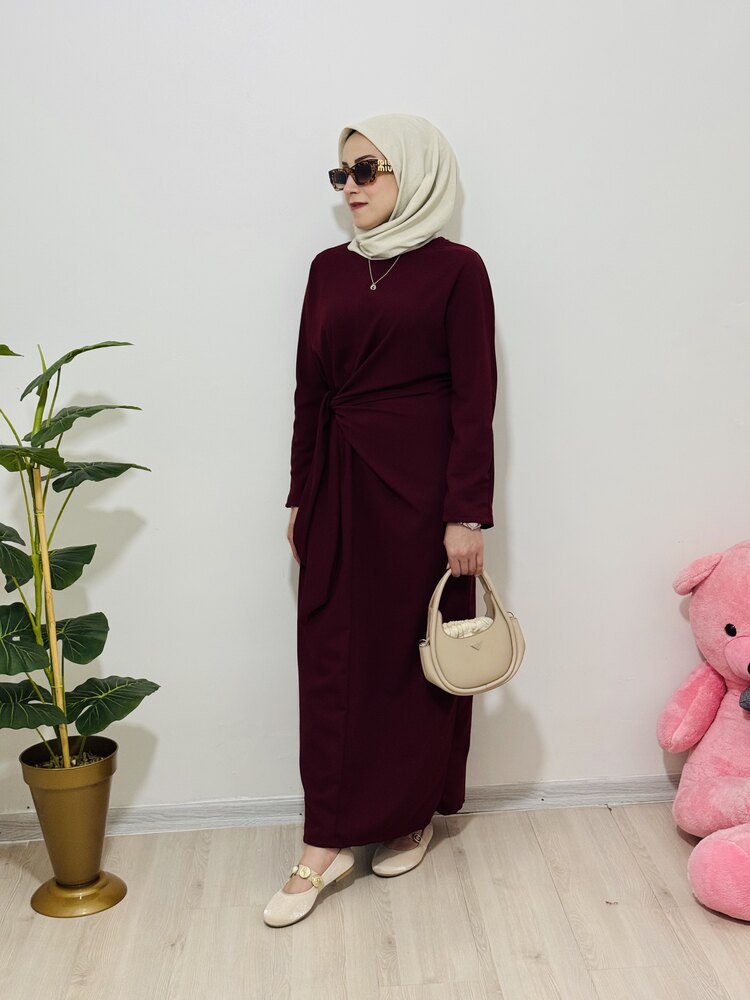 MİRZADE BAĞLAMA DETAYLI ELBİSE BORDO