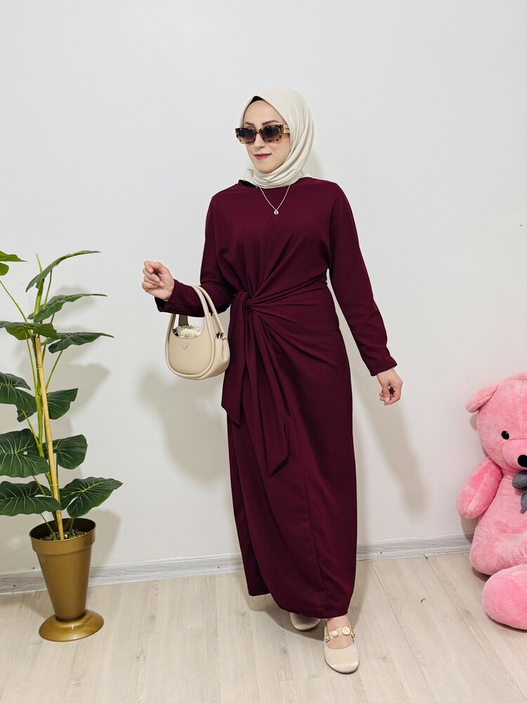 MİRZADE BAĞLAMA DETAYLI ELBİSE BORDO