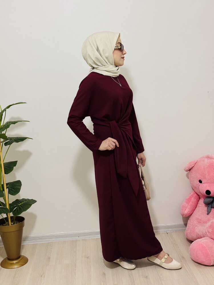MİRZADE BAĞLAMA DETAYLI ELBİSE BORDO