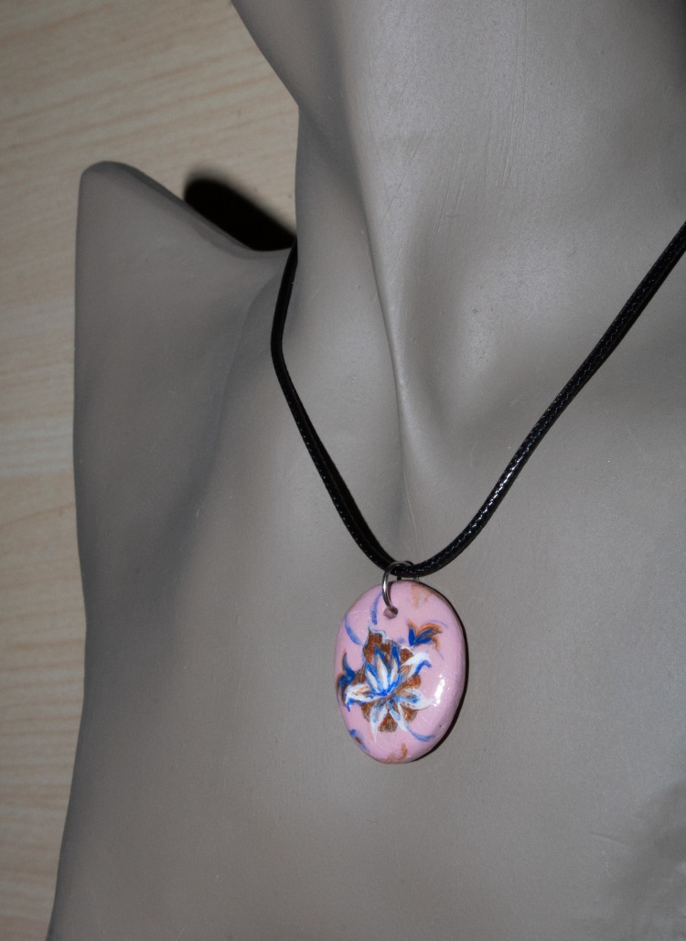 Handmade clay ornament amulet necklace 