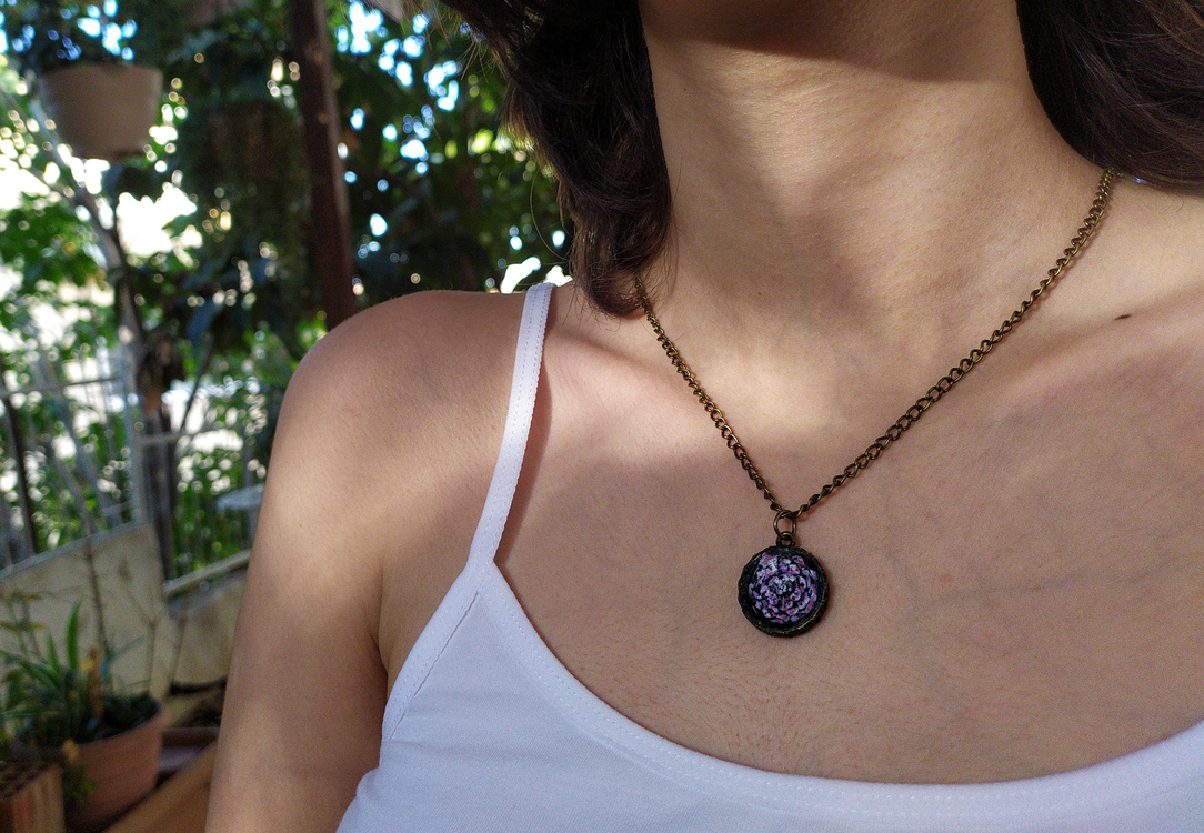 Tiny hand-painted Aster flower necklace