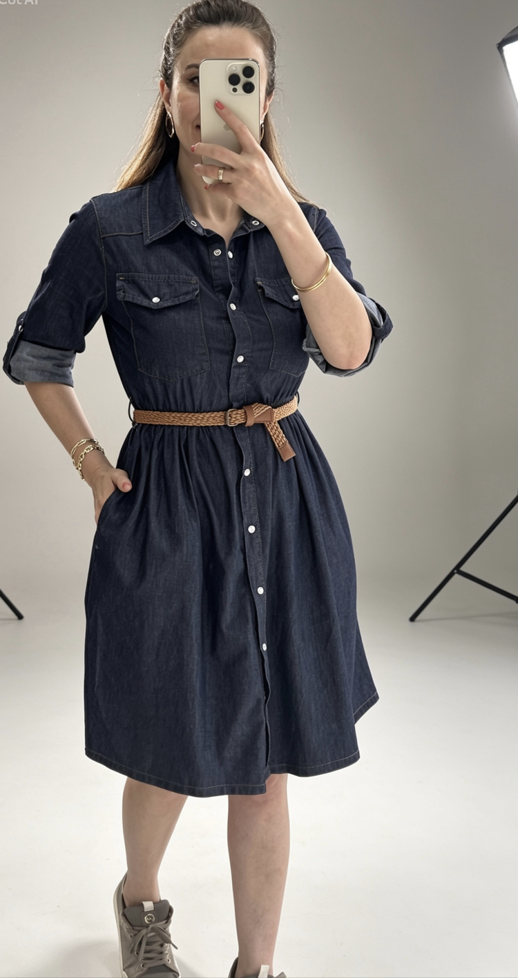 Kemerli jean elbise