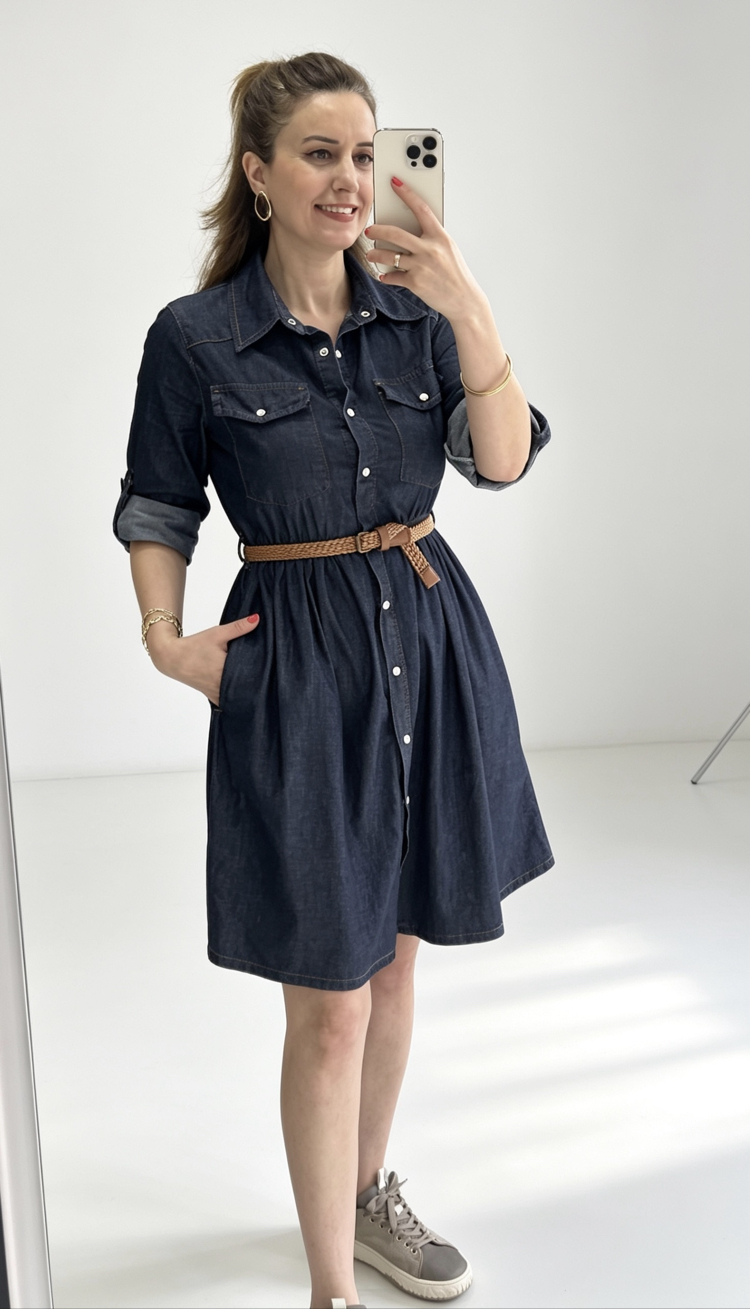 Kemerli jean elbise