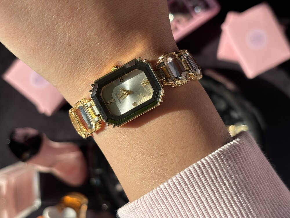 Beyaz Swarovski Model Kristal Saat | Gold