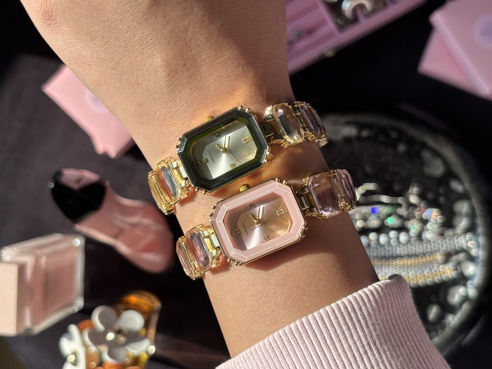Pembe Swarovski Model Kristal Saat | Gold
