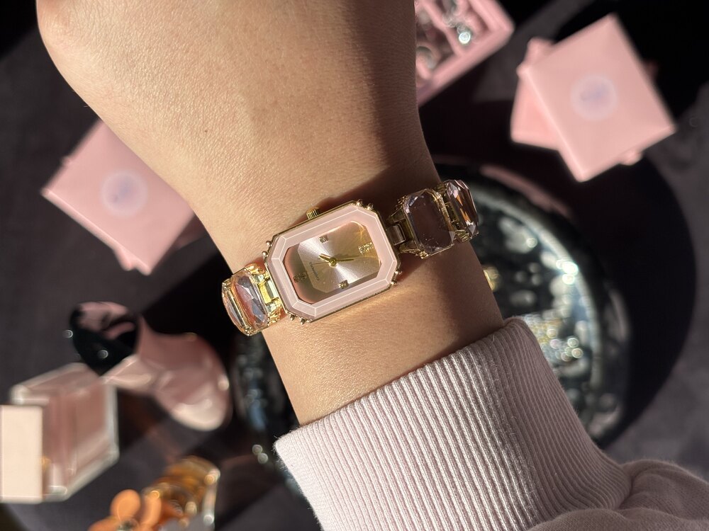 Pembe Swarovski Model Kristal Saat | Gold