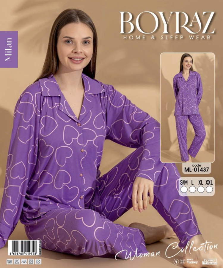 BOYRAZ ÖNDEN DÜĞMELİ PİJAMA TAKIMI