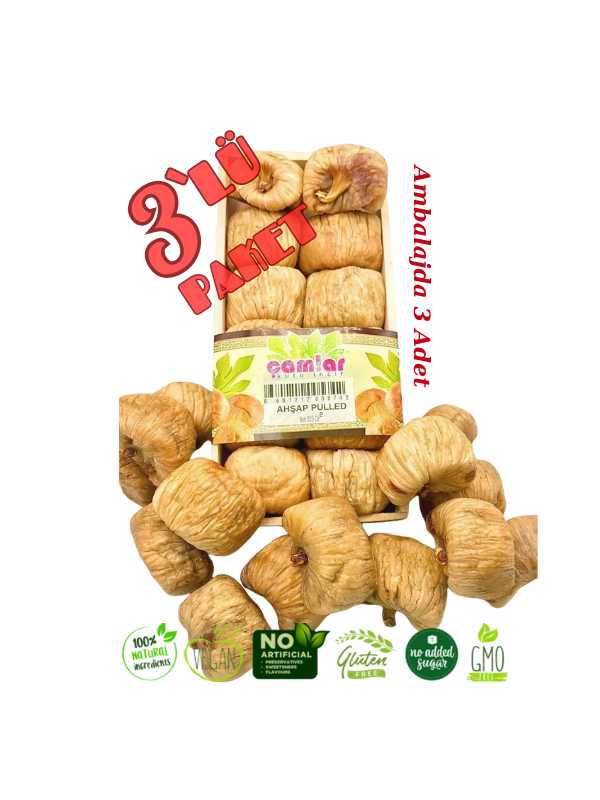 Çamlar 3'lü Paket Doğal Kuru İncir Jumbo Boy Ahşap Tabak 325 gr X 3 Adet