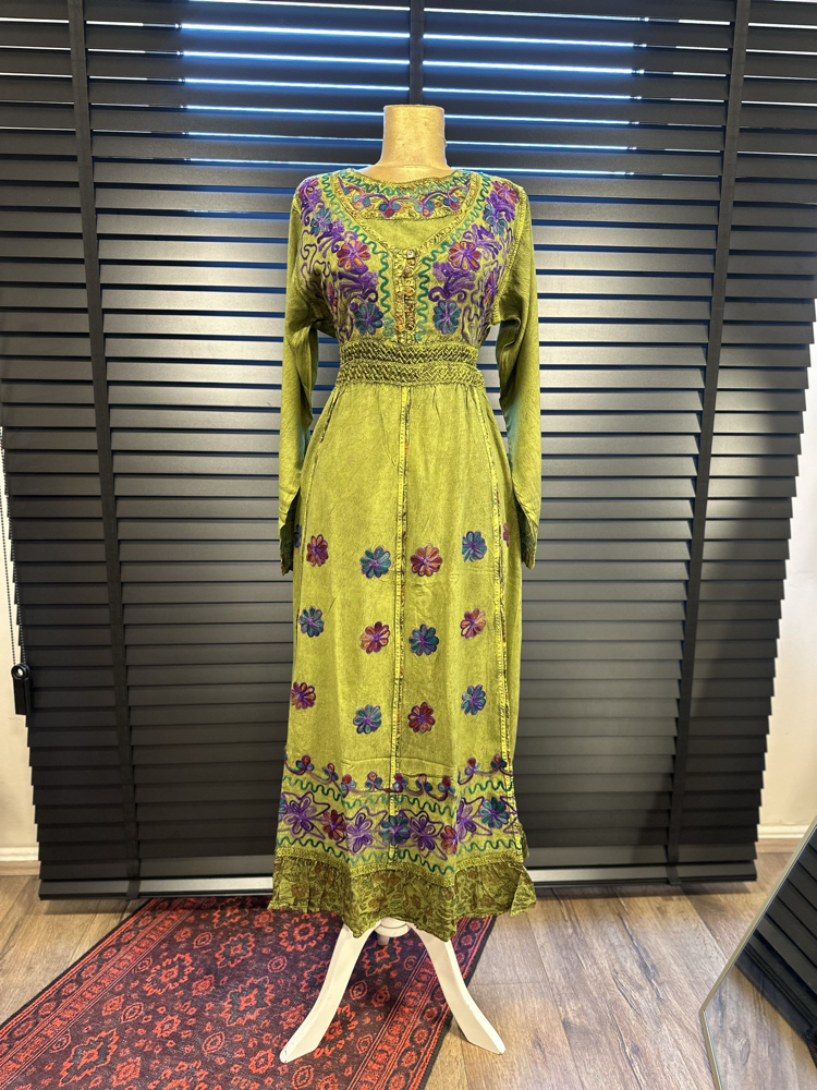 İthal %100 Rayon İpeksi Uzun Kollu Elbise