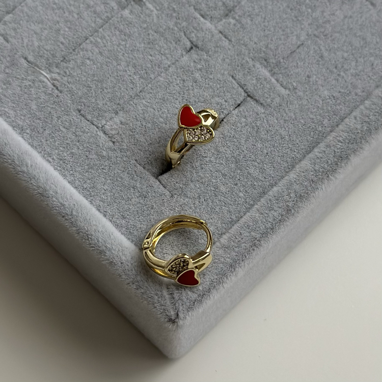 Xuping 14k kırmızı kalpli mini halka küpe 