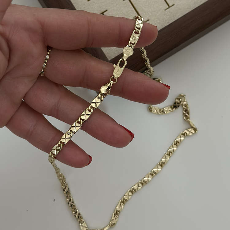 Xuping 14k x desenli plaka zincir 51cm