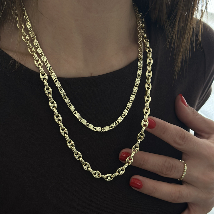 Xuping 14k x desenli plaka zincir 51cm