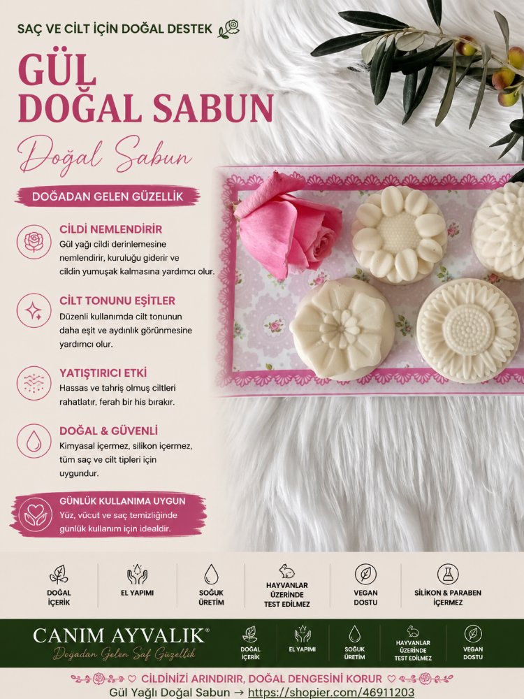 Gül suyu ve gül yağli doğal sabun 
