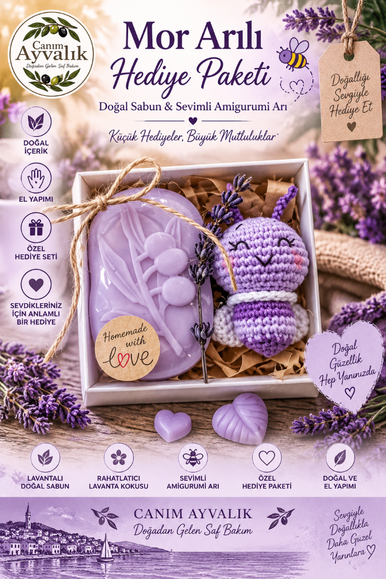 Mor Arılı hediyelik sabun seti 