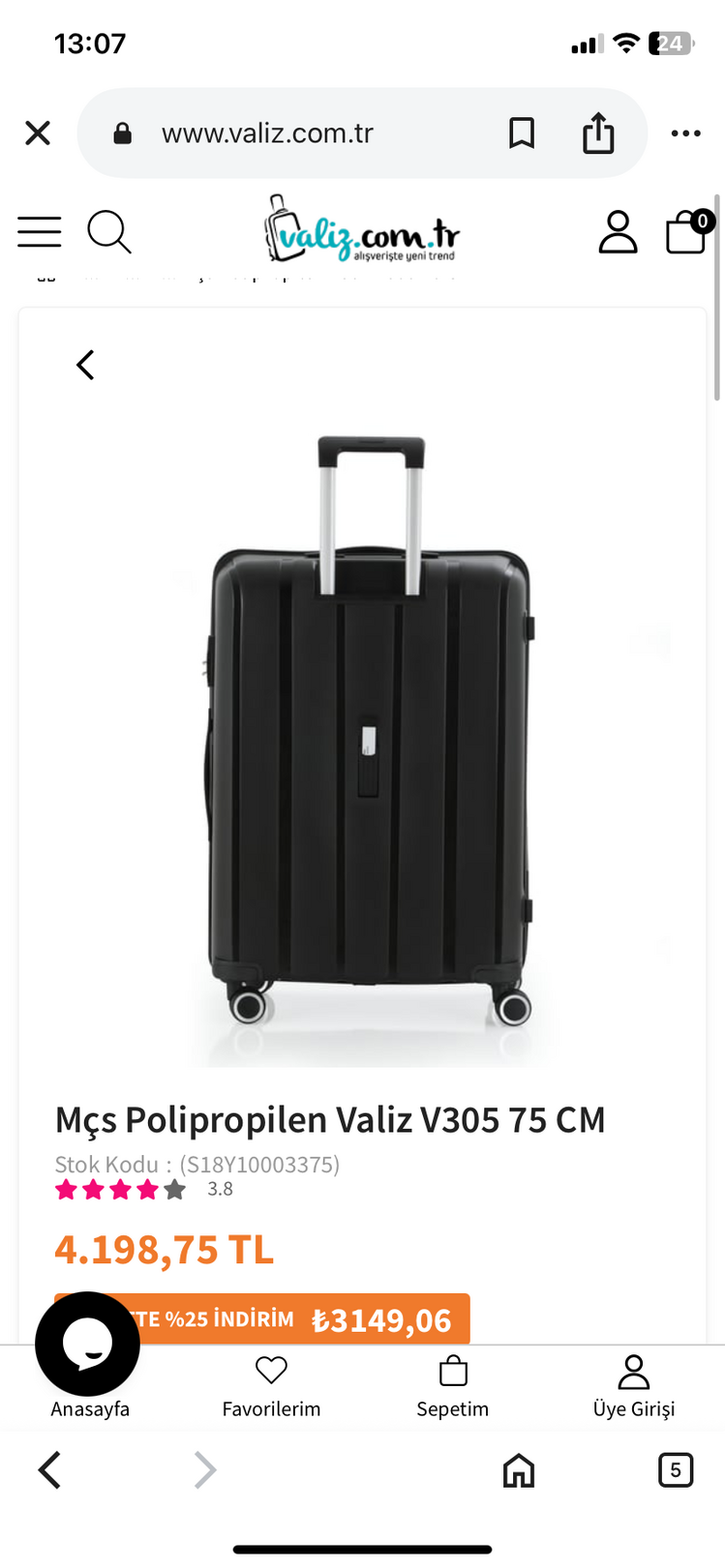 MÇS V305 SİYAH BÜYÜK BOY VALİZ