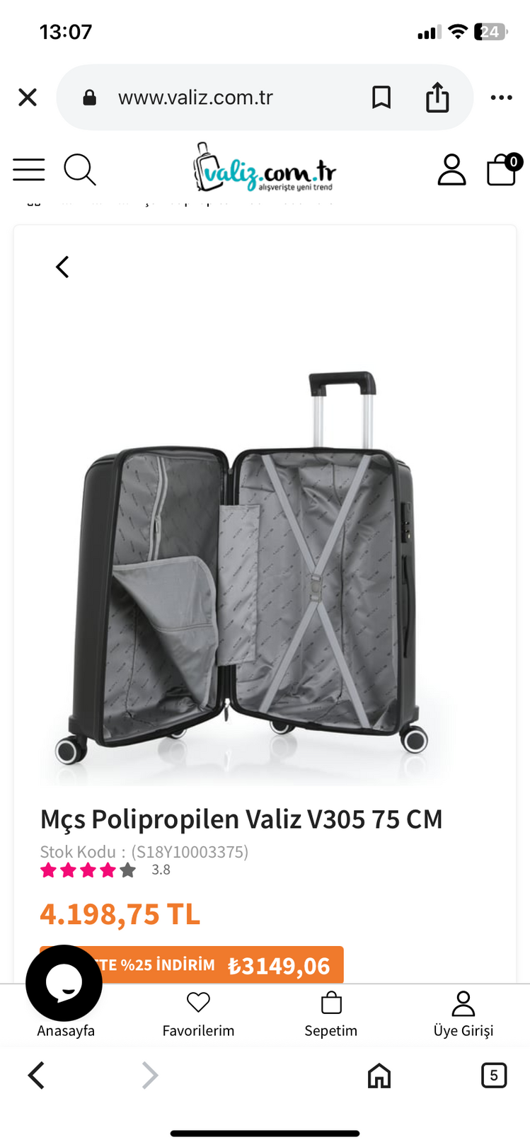 MÇS V305 SİYAH BÜYÜK BOY VALİZ