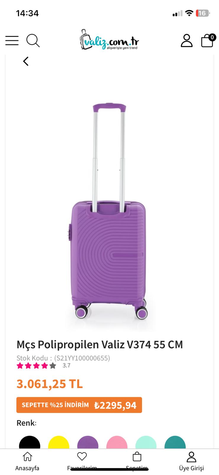 MÇS V374 MOR KABİN BOY VALİZ