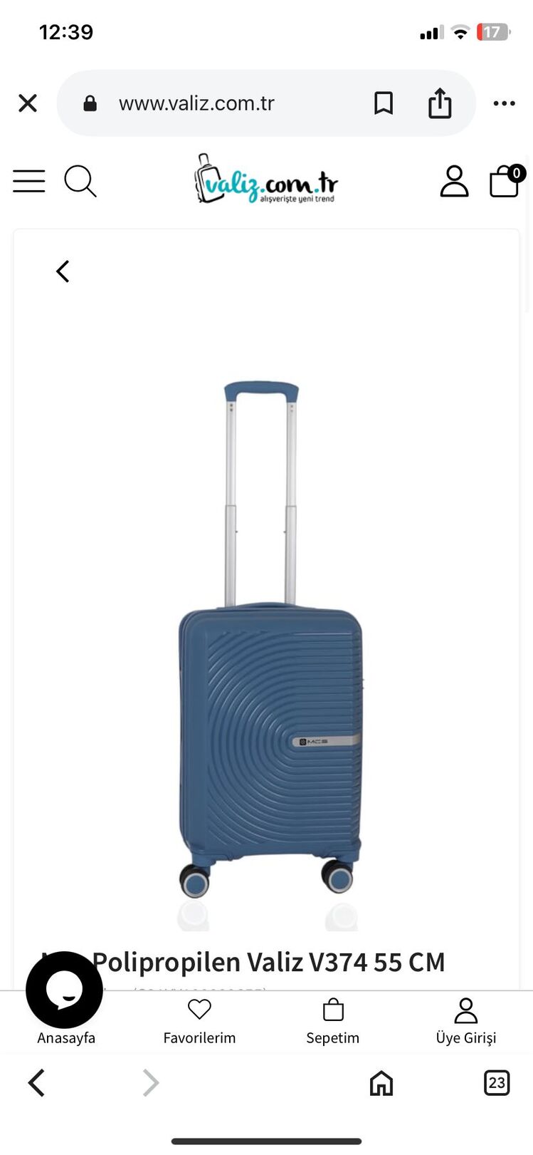 MÇS V374 KABİN BOY VALİZ SKY BLUE