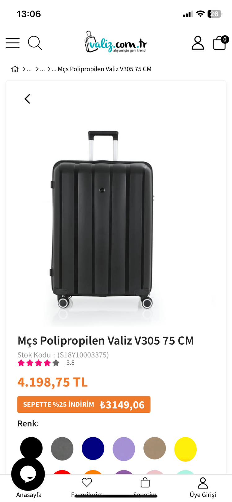 MÇS V305 SİYAH BÜYÜK BOY VALİZ
