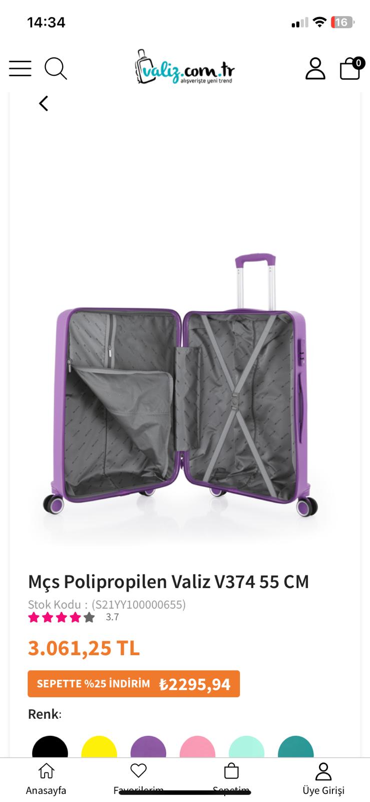 MÇS V374 MOR KABİN BOY VALİZ