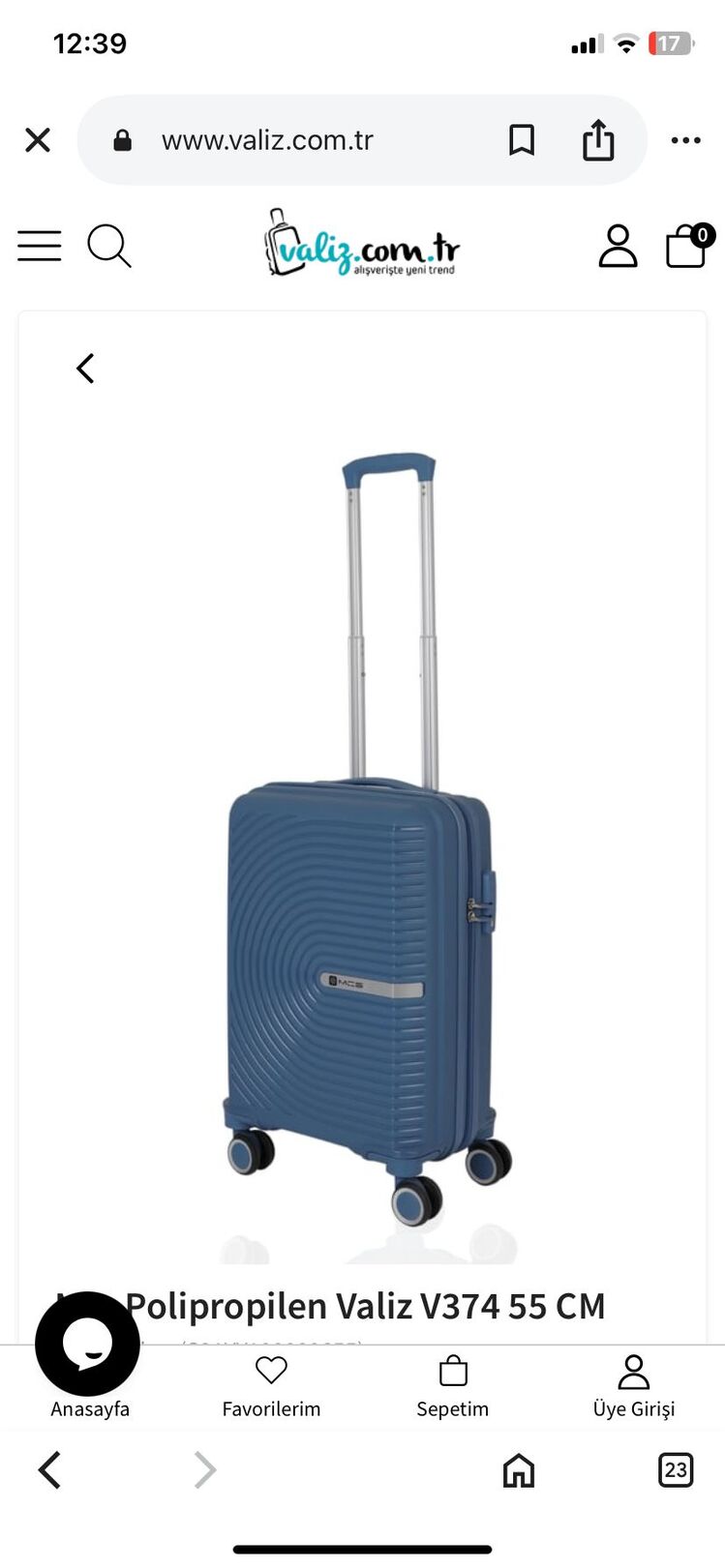 MÇS V374 KABİN BOY VALİZ SKY BLUE