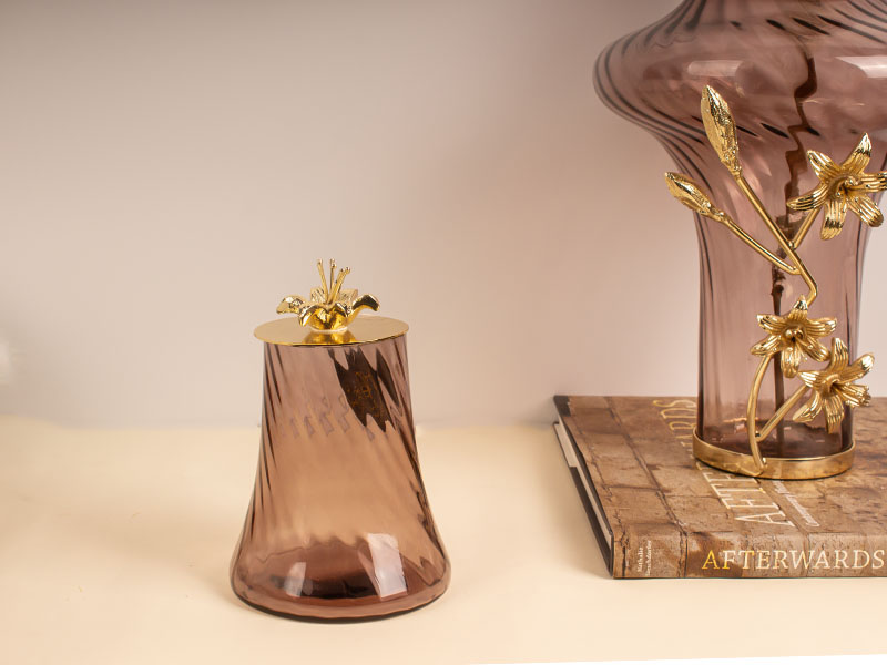Gold Çiçekli Silindir Cam Obje