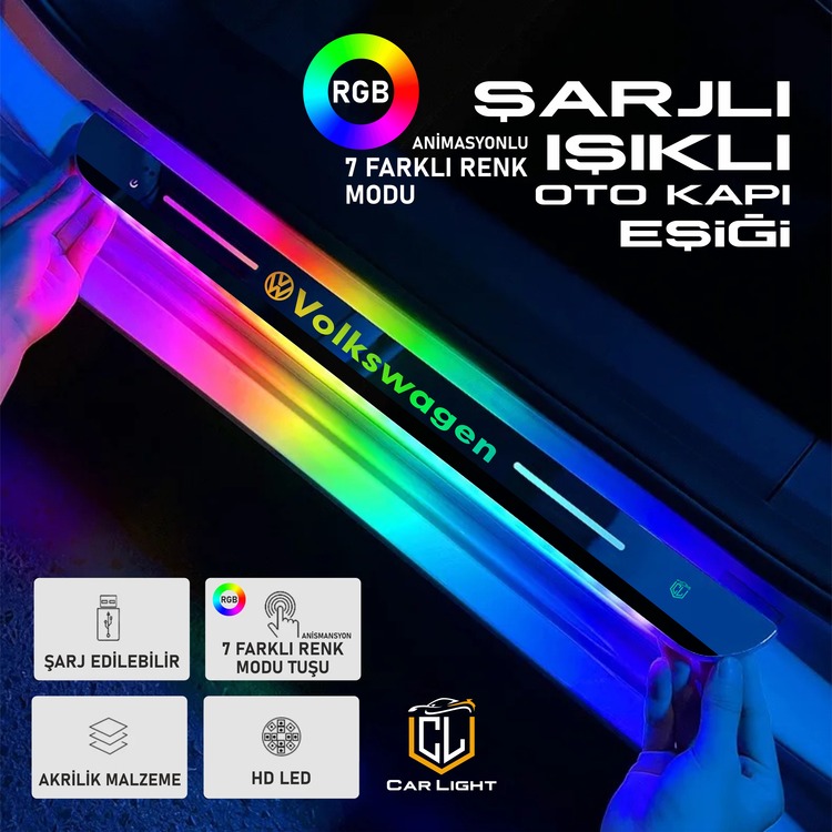 VOLKSWAGEN RGB & ANİMASYONLU IŞIKLI OTO KAPI EŞİĞİ ( 2 ADET )