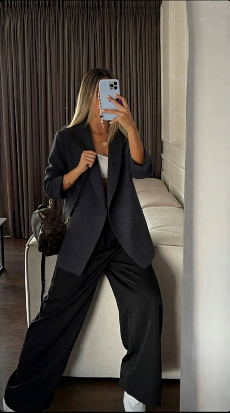 Antrasit İnce Dokulu Blazer Ceket – Düğmesiz