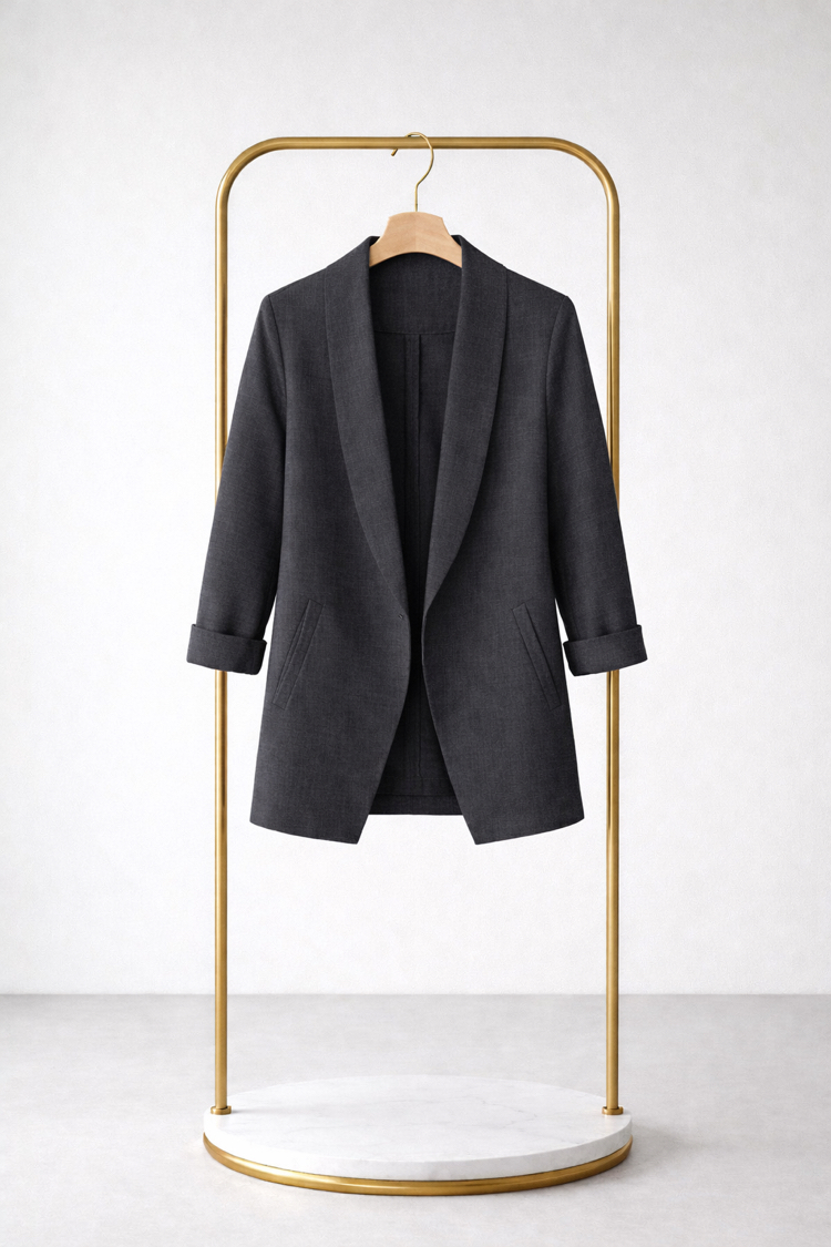 Antrasit İnce Dokulu Blazer Ceket – Düğmesiz