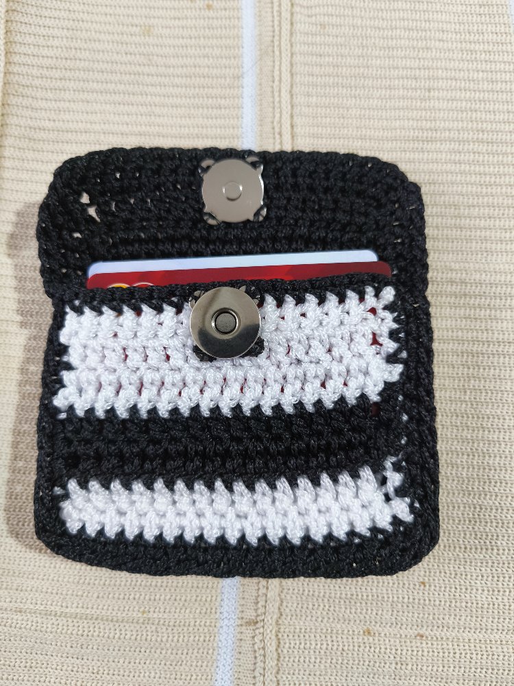 El Örgüsü İki Bölmeli Çizgili Mini Cüzdan ve Kartlık