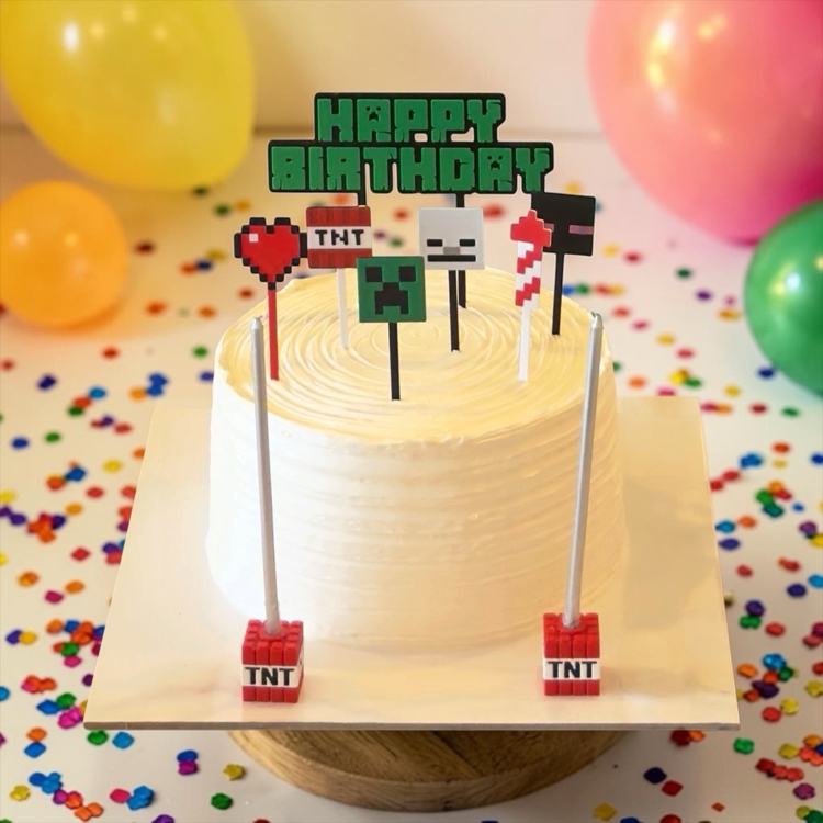 Minecraft Temalı Pasta Süsleme Seti + TNT Mumluk