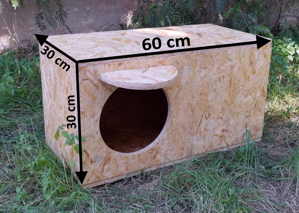  Kedi Yuvası. Soğuk ve yağmura dayanıklı 15 mm OSB'den sağlam kedi yuvası