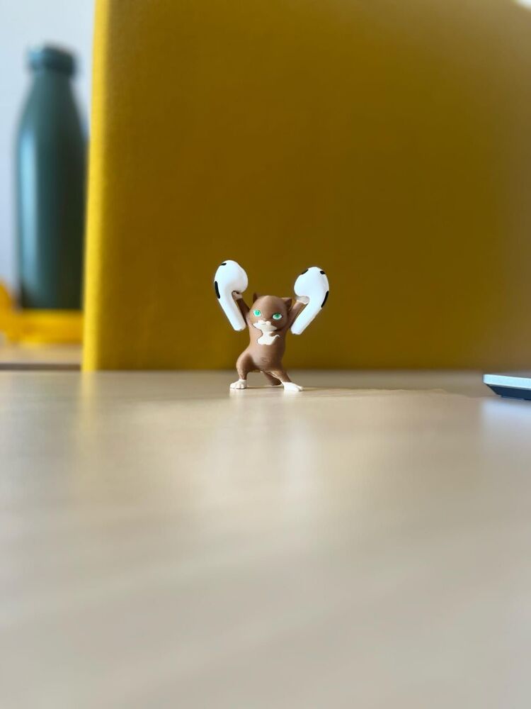 Kulaklık tutan mini kedi