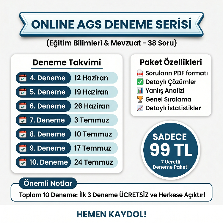 TÜRKİYE GENELİ ONLİNE AGS (EĞİTİM VE MEVZUAT) DENEME PAKETİ