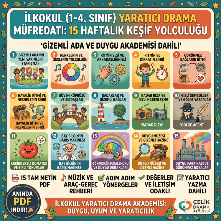 İlkokul (1-4. Sınıf) İçin Tam Metin 15 Atölyelik Drama Planı Seti (PDF)