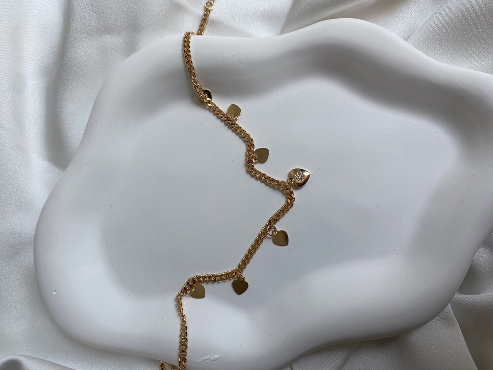 Kalp detay gold çelik halhal
