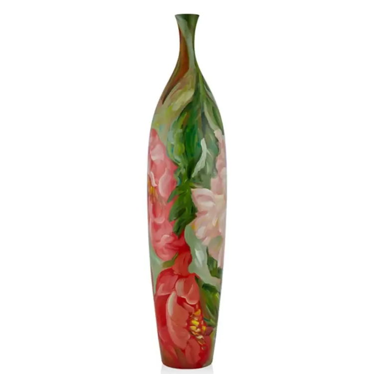 Şakayık Desenli İnce Uzun Küçük Boy Vazo | Peony Patterned Thin Tall Small Size Vase