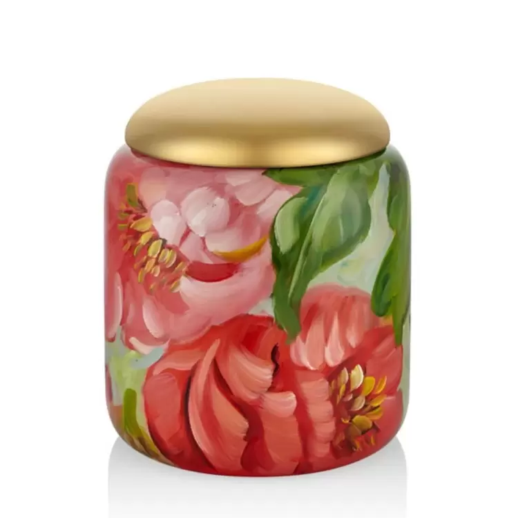 Şakayık Desenli Kapaklı Büyük Boy Vazo | Peony Patterned Large Vase with Lid