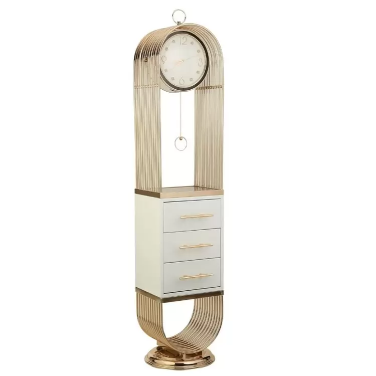 Gold Üç Çekmeceli Beyaz Saat | Gold Three Drawer White Clock
