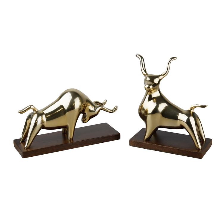  Gold Metal 2'li Dekoratif Boğa Set | Gold Metal Set of 2 Decorative Bulls