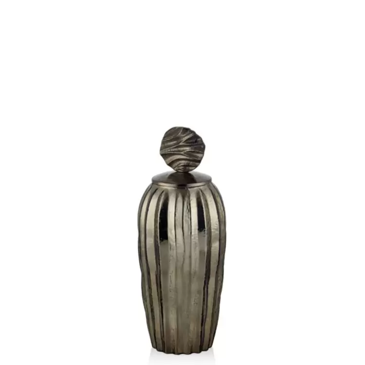 Aged Brass Büyük Boy Cam Kapaklı Küp
