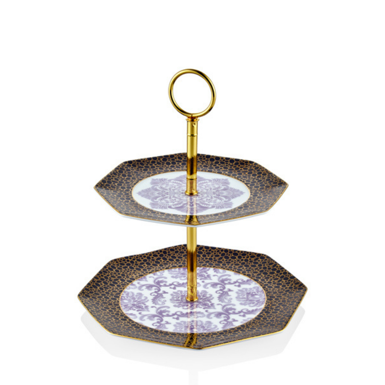 Tea Delight İki Katlı Kek Standı Iris Purple