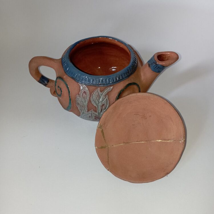 El Yapımı Seramik Çaydanlık -Demlik- Japon Sanatı Kintsugi Yapılmış