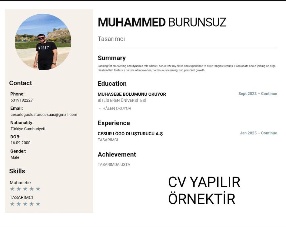 KİŞİYE ÖZEL CV HAZIRLANIR 