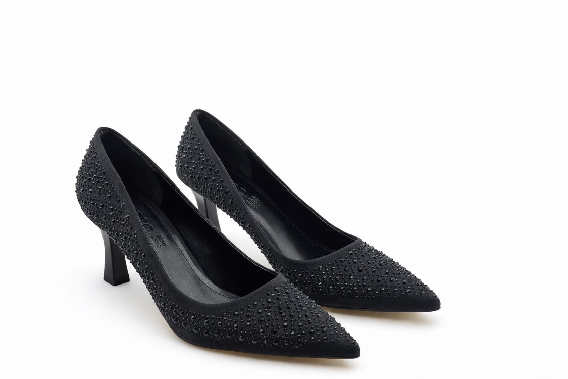 Stiletto Siyah Taşlı Kadın Topuklu Ayakkabı