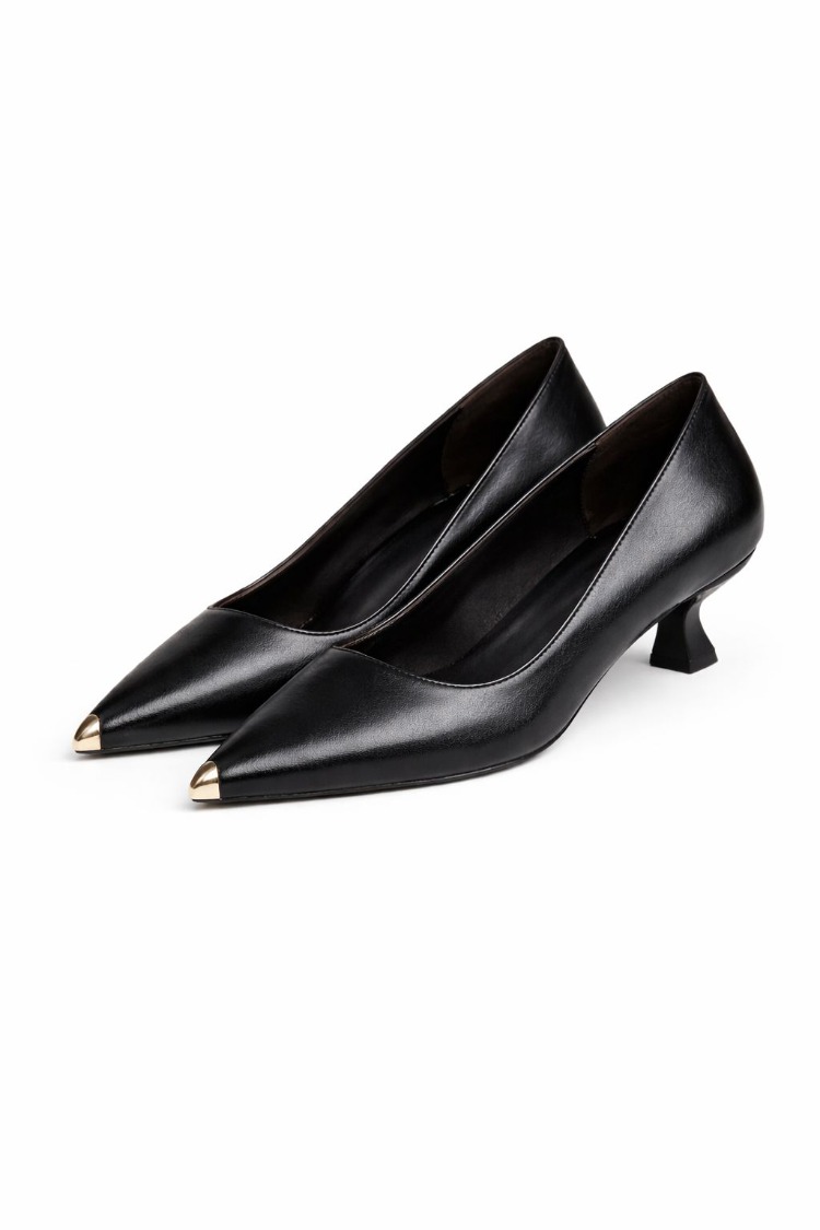 Siyah Kadın Kısa Topuklu Stiletto Ayakkabı 9192