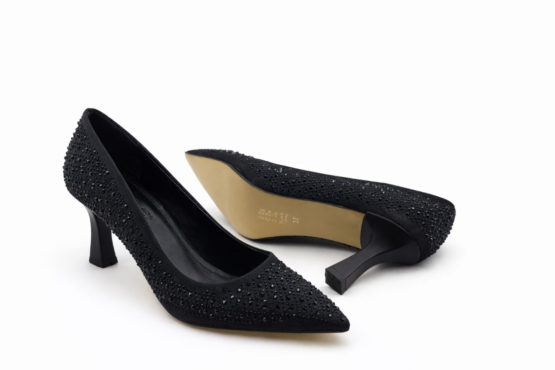 Stiletto Siyah Taşlı Kadın Topuklu Ayakkabı